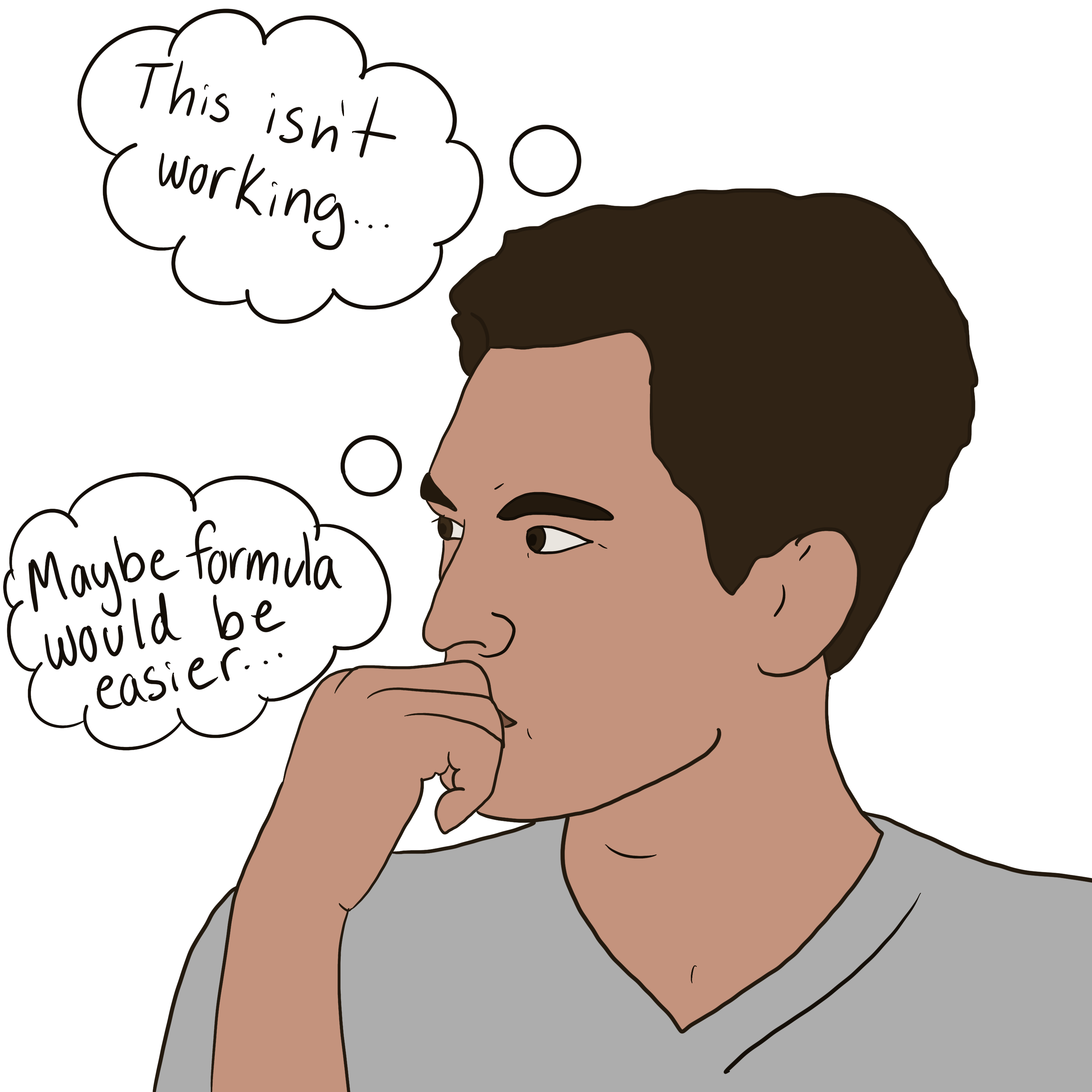 cartoon of a man thinking with thought bubbles